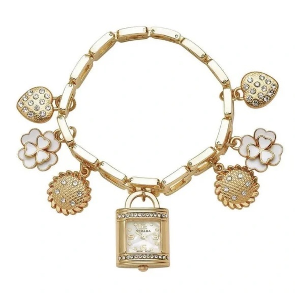 STRADA • Gold Charm Watch Bracelet New Battery Ready To Wear